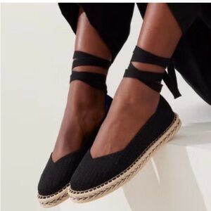 Rothy's Black Espadrille Flats with Ankle Straps